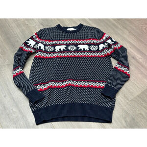 Aspen Men's Blue Geometric Polar Bears Long Sleeve‎ Pullover Sweaters Size Small